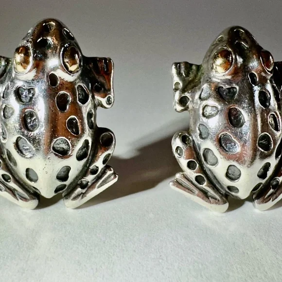 Dian Malouf Sterling Frog Earrings With 14K Gold Eyes - Picture 6 of 7